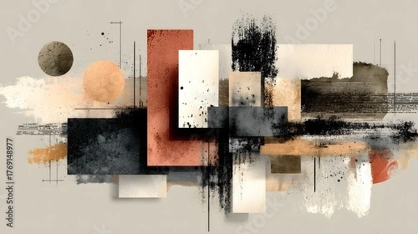 Fototapeta An abstract minimalist composition featuring geometric shapes lines and a neutral color palette creating a modern sophisticated visual impression