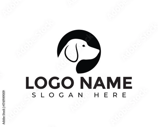 Fototapeta Elegant dog head logo isolated on white background features a sleek, minimalist design with a circular backdrop, perfect for branding a petrelated business or service with a modern touch