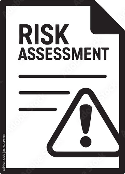 Fototapeta Risk assessment document icon with warning sign for safety report and management design.