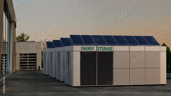 Obraz Electricity storage facilities behind a modern factory