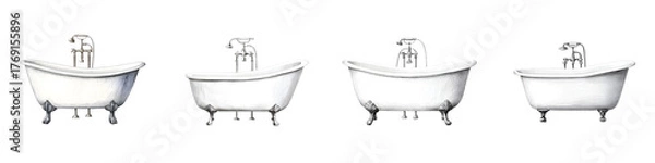 Fototapeta Vintage Bathtub Collection: Clawfoot Tub Illustration