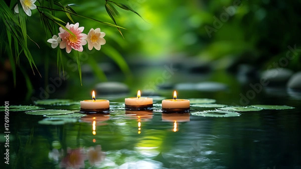 Fototapeta Floating candles evoke serenity, perfect for a moment of relaxation.