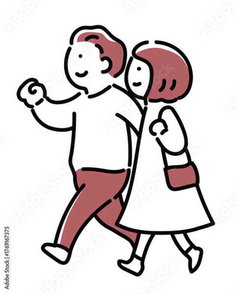 Obraz 目的地へ徒歩で向かう夫婦_単色