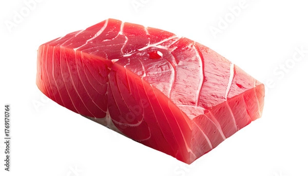 Obraz Raw, vibrant red tuna steak cut displayed on black