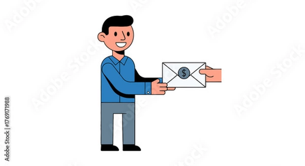 Fototapeta Delivery Of Financial Documents Depicted By Illustrated Individual Handing Over Envelope