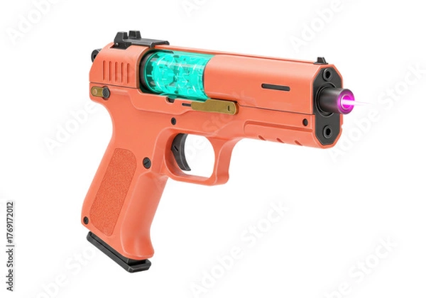 Obraz Isolated Futuristic Orange Ray Gun Toy Laser Beam, Sci-Fi Novelty Weapon, Studio Shot