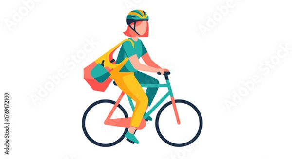Fototapeta Delivery Rider on Bicycle Delivering Packages Representing Quick and Efficient Service