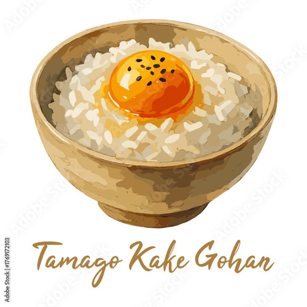 Obraz tamago kake gohan in watercolor illustration style, isolated vector on transparent background
