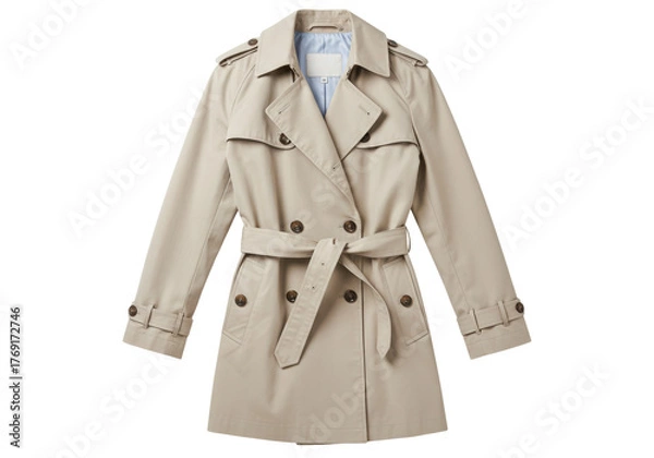 Obraz Isolated beige trench coat with belt, a classic timeless women's fashion staple overcoat style