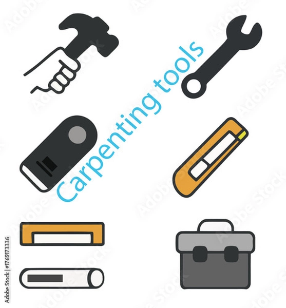 Fototapeta Carpentry Equipment Icons – Workshop Hand Tools Vector Design