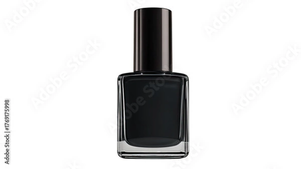 Fototapeta black nail polish bottle open cosmetic lacquer beauty product glossy manicure accessory makeup item isolated on white background