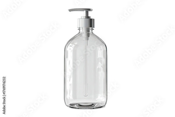 Fototapeta Clear bottle with pump dispenser, on a dark background