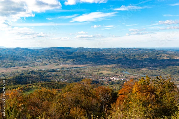 Obraz View of Serbia and Bosnia from Gucevo mountain on a bright autumn day