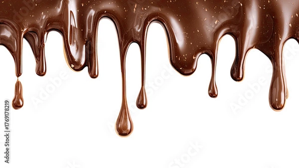Fototapeta chocolate melting dripping border with flowing liquid texture sweet dessert element creamy syrup design isolated on white background