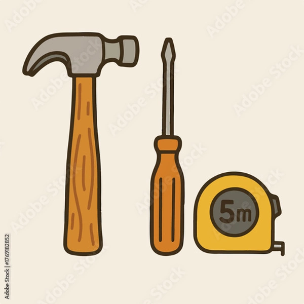 Fototapeta Hammer screwdriver tape measure tools for construction