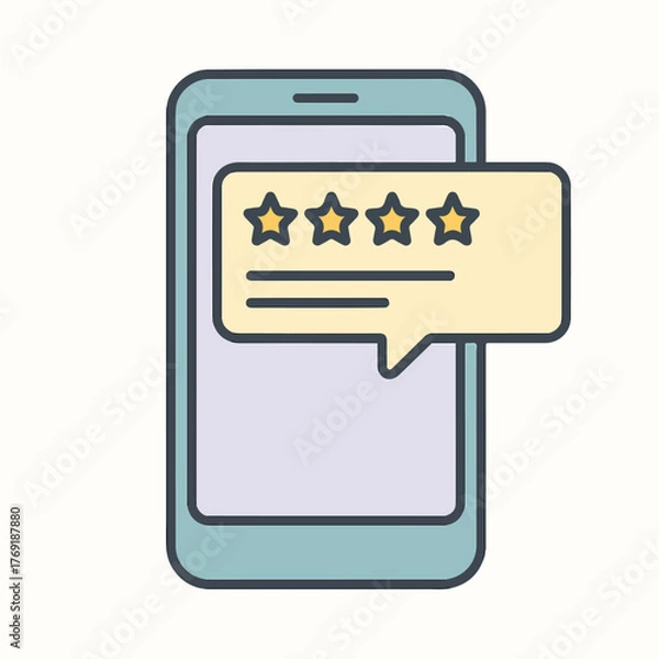 Fototapeta Mobile phone with review stars and comment