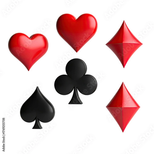 Fototapeta Glossy card suits hearts, diamonds, clubs, and spade