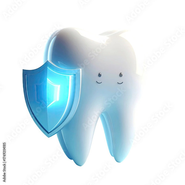 Fototapeta Protected, happy tooth with shield