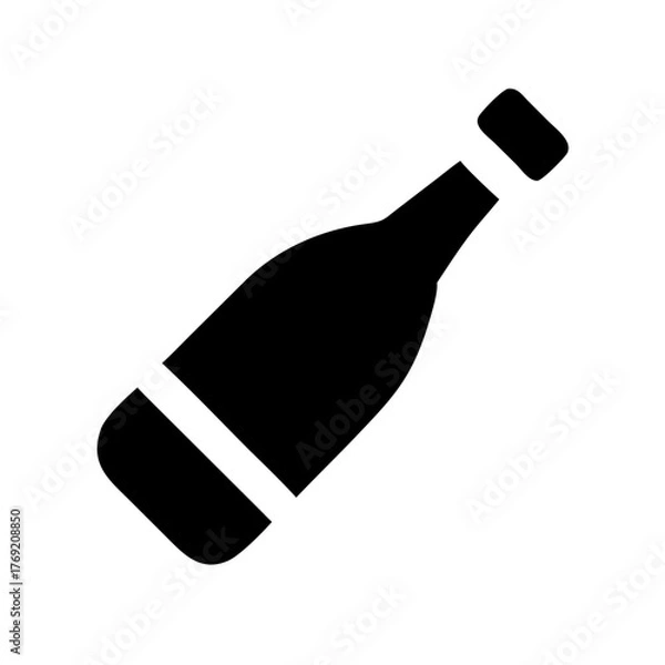 Obraz Black and white solid vector icon of a wine bottle with narrow neck