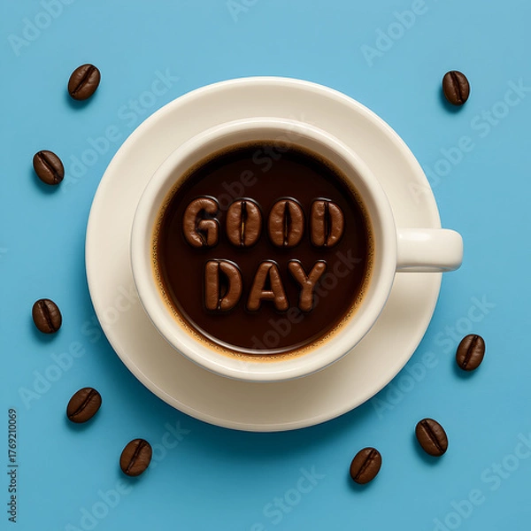Obraz coffee bean spelling "Good Day" in white coffee cup