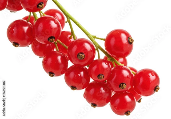 Obraz Isolated Cluster of Red Currants on Stem Ready to Eat Sweet Juicy Summer Fruit Raw Fresh