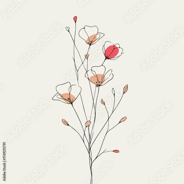 Fototapeta Elegant Wildflower Sprigs Line Art Design