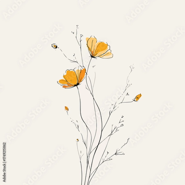 Obraz Elegant single-line wildflower sprigs illustration