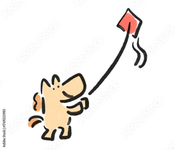 Obraz 凧あげをして遊ぶ馬　正月素材・墨絵