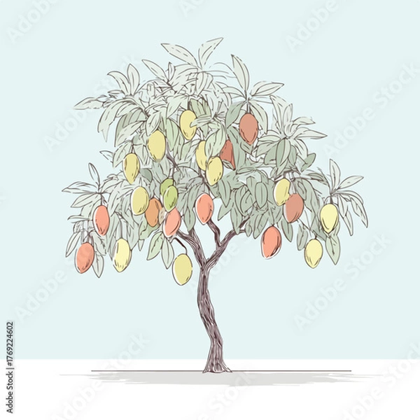 Fototapeta Sleek Mango Tree Silhouette in Flat Vector