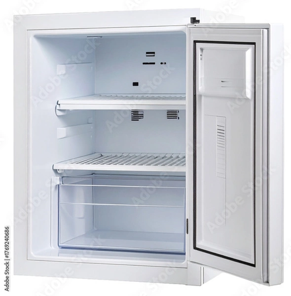 Obraz open small freezer or fridge in white color isolated on white background