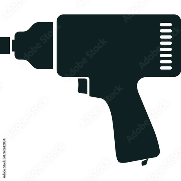 Obraz Black silhouette of an impact wrench tool on a white background representing construction and repair