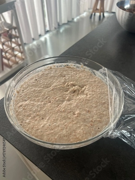 Obraz Homemade Sourdough Starter in Glass Bowl