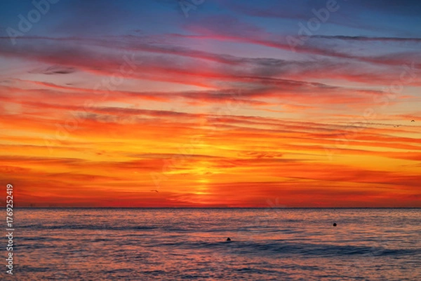 Obraz Vivid Sunrise Over Calm Ocean Horizon With Colorful Sky Tropical Sunset