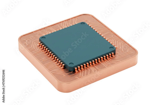 Obraz Isolated computer chip square copper hardware circuit board technology and processor