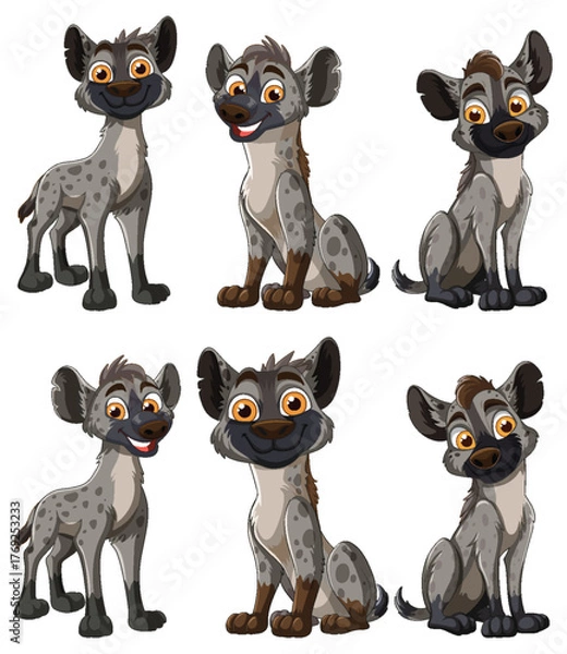 Obraz Cartoon Spotted Hyenas in Various Poses and Expressions