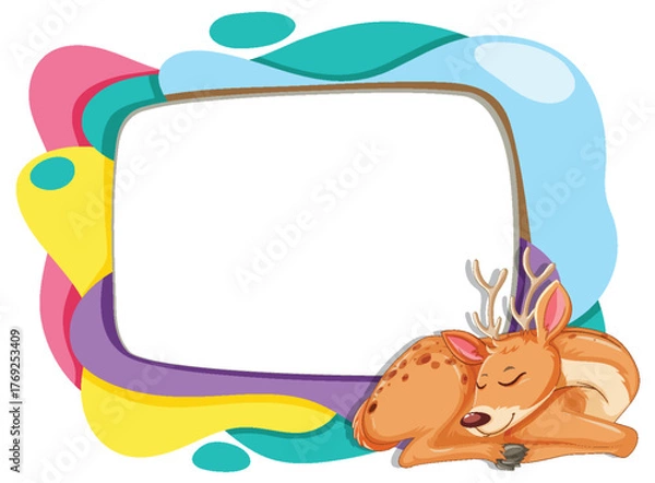Obraz Colorful Frame with Sleeping Deer Illustration