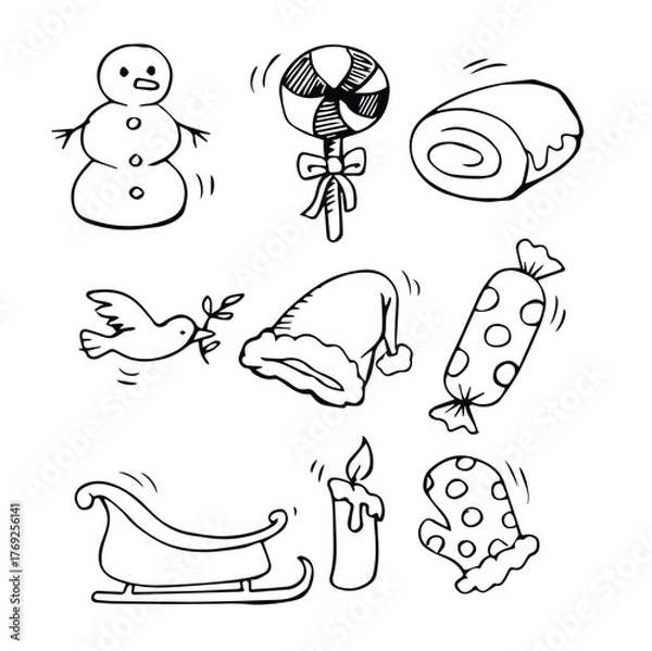 Fototapeta Cute Hand Drawn Christmas doodle elementsvector