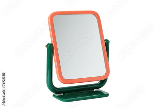 Obraz Isolated orange and green bathroom tabletop swivel mirror, vanity design, no distractions