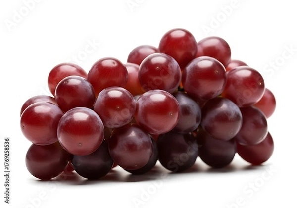 Fototapeta Fresh cluster of ripe red grapes isolated on a clean white surface