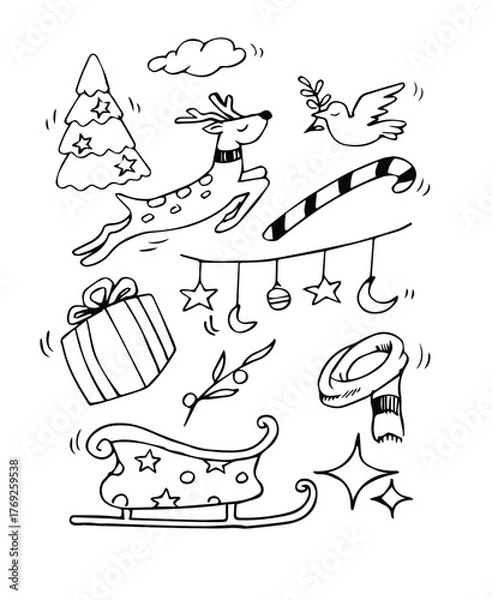 Fototapeta Cute Hand Drawn Christmas doodle elementsvector