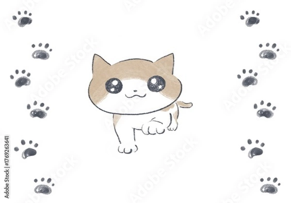 Obraz 歩き始める猫のかわいい手描き風イラスト素材