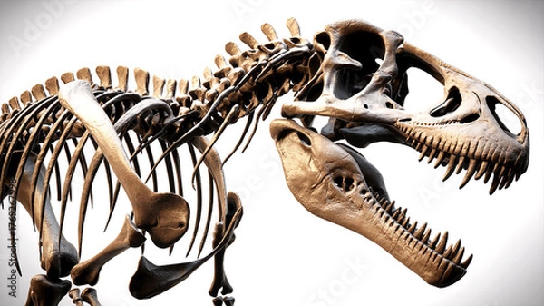 Fototapeta The formidable Tyrannosaurus Rex skeleton, a stunning relic from the Cretaceous period, stands frozen in time—a powerful testament to the giants that once roamed the Earth