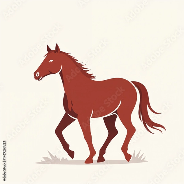 Fototapeta A silhouette of a red horse design isolated on a white background.