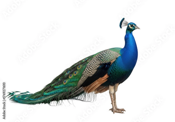 Fototapeta Majestic peacock standing proudly isolated on transparent background