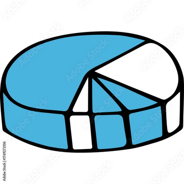 Fototapeta Blue and white 3d pie chart graphic with black outline on transparent background represents data and analytics