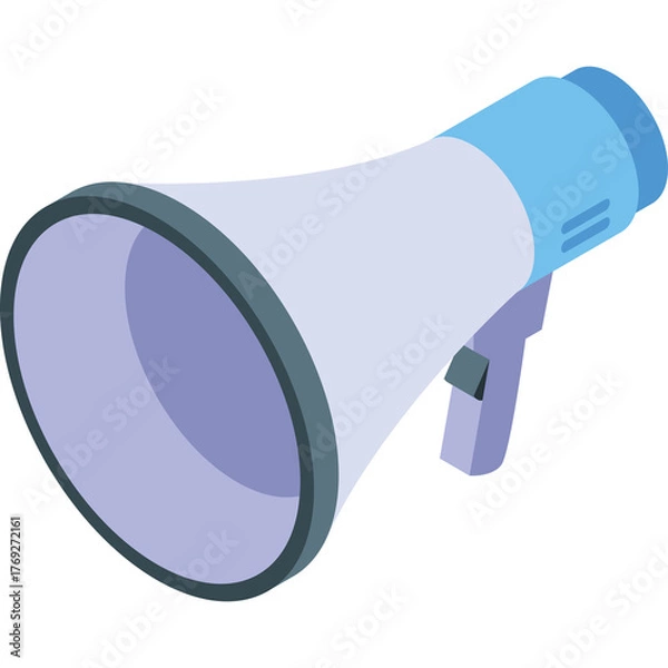 Obraz Blue and white isometric megaphone on transparent background illustration