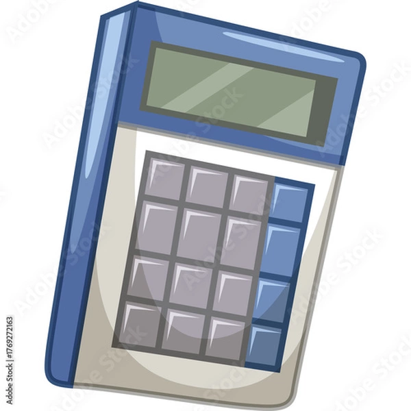 Obraz Blue and White Digital Calculator with Gray and Blue Buttons and a Green Screen on a Transparent Background