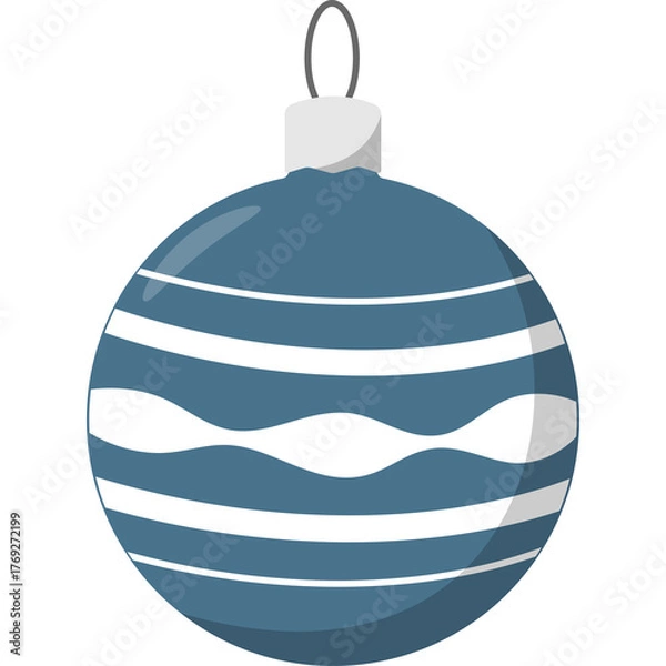 Fototapeta Blue And White Striped Christmas Ornament With White Cap And String On Transparent Background
