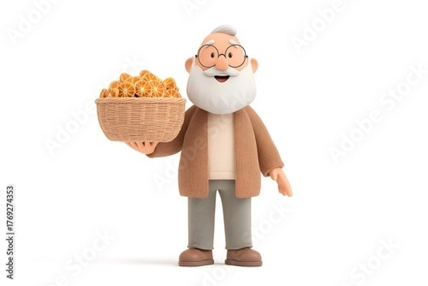 Fototapeta Cheerful Grandpa with Basket of Dried Oranges