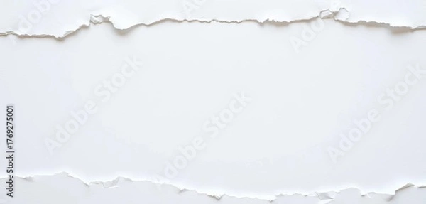 Obraz Close-up of distressed white paper with jagged tears and frayed edges,  ripped,  vintage paper